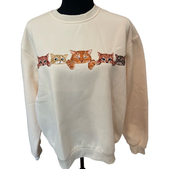 Cider Sweaters - Cider Cream Colored Cute Kittens Graphic Sweatshirt Size Small NWOT